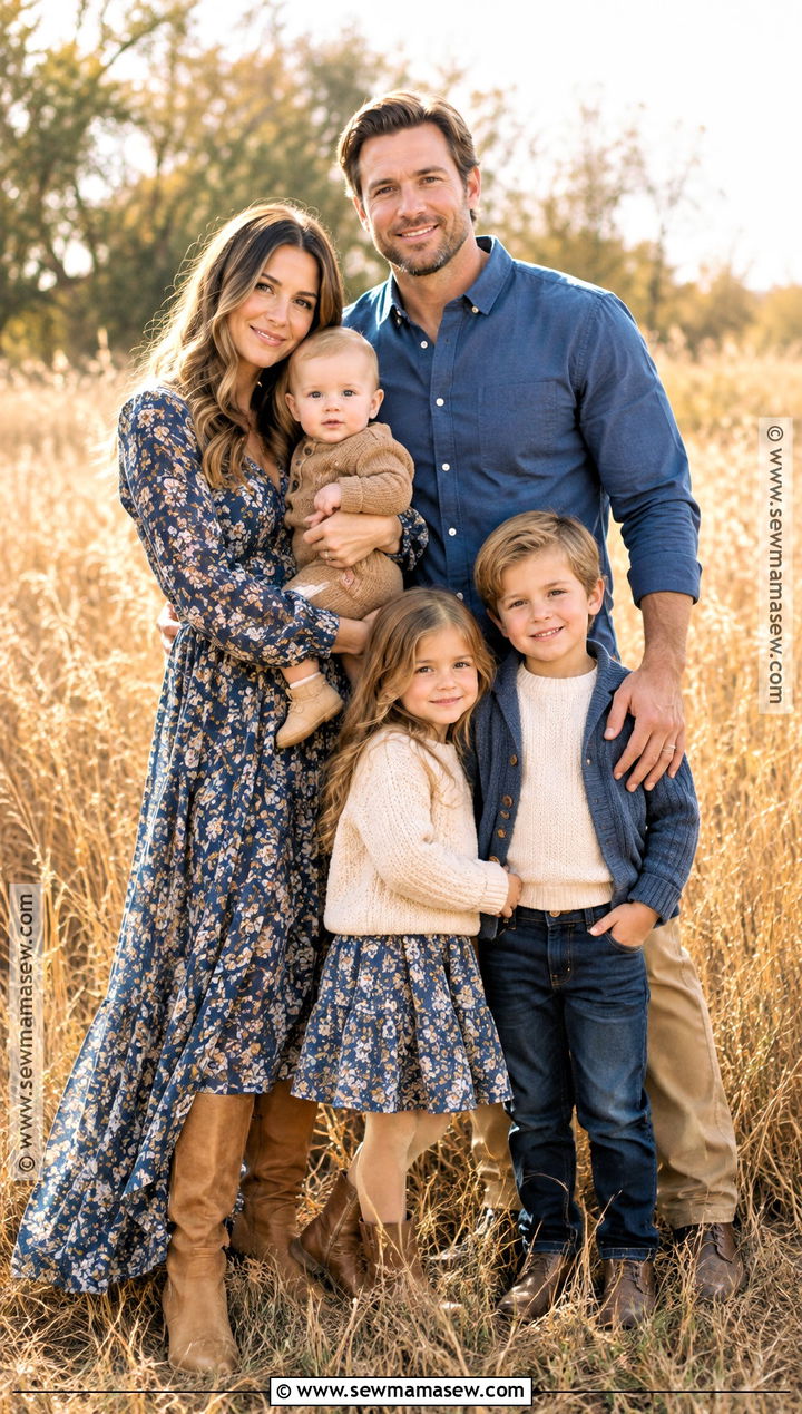 Blue Floral And Tan Family Photo Outfits - 15 blue family pictures outfits fall