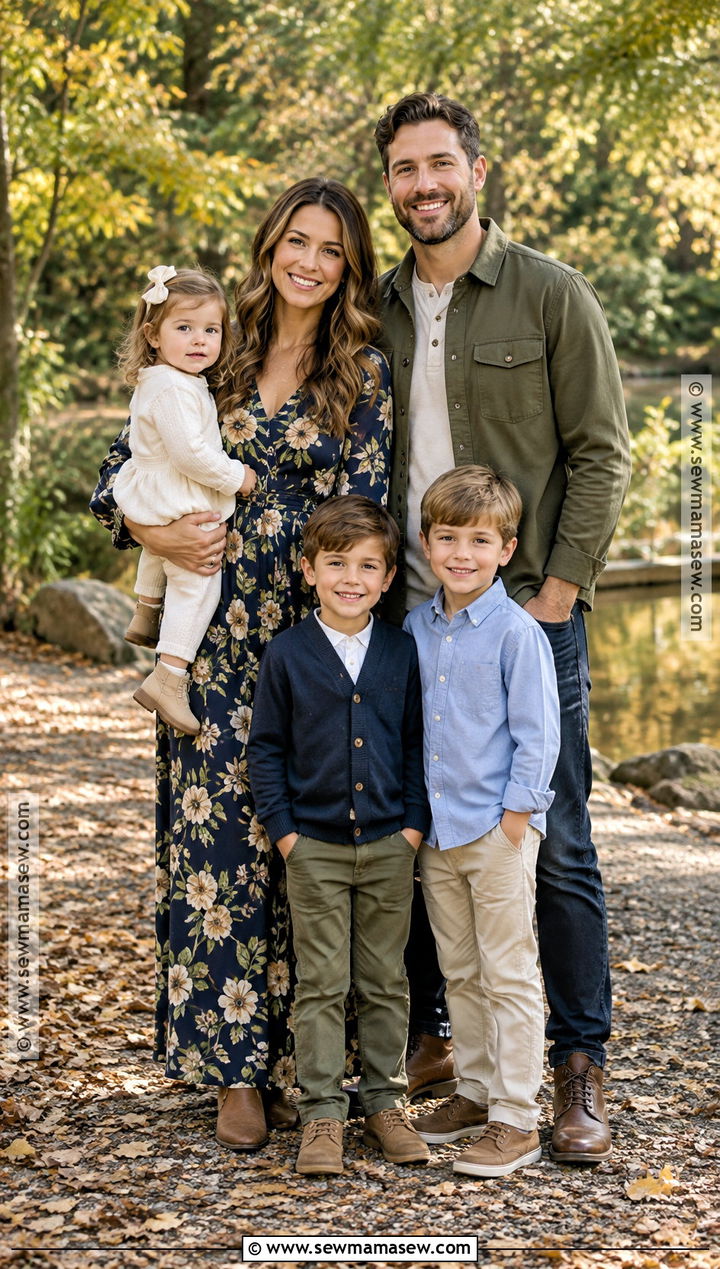 Blue Floral Dress And Olive Family Outfit - 20 blue fall family pictures outfits