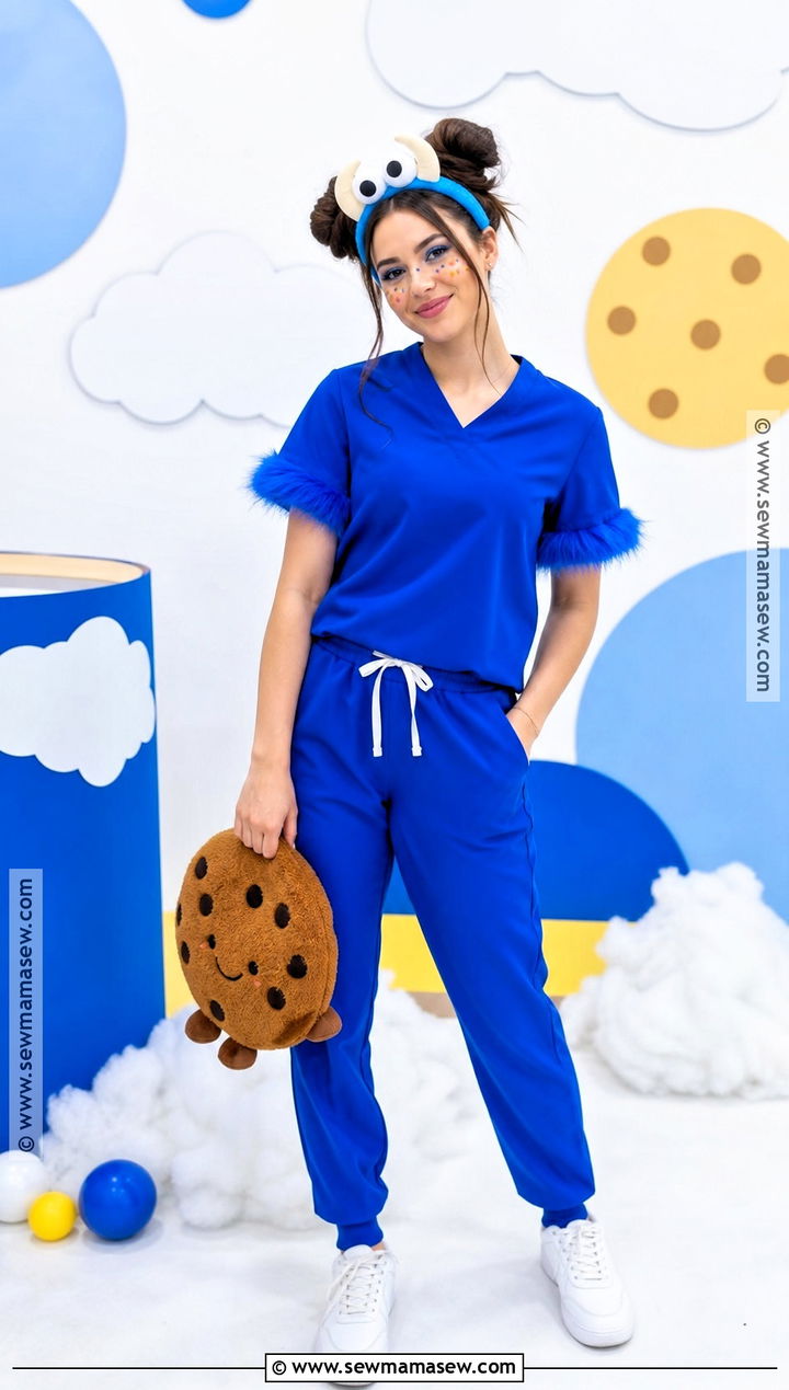 Blue Furry Monster Costume With Blue Scrubs - 30 scrubs halloween costume ideas