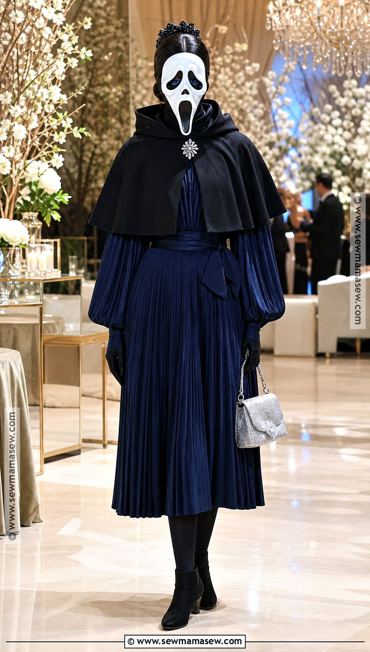 Blue Ghost Face Costume With Pleated Dress - 45 ghost face costume ideas for women