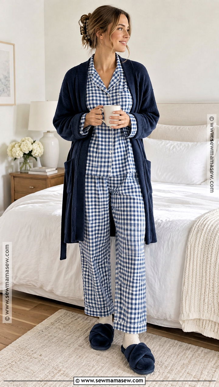 Blue Gingham Fall Pajamas - 20 Fall Pajamas Aesthetic