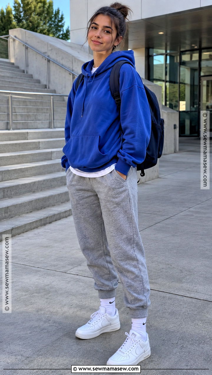 Blue Hoodie and Gray Joggers Outfit - 20 blue back to school outfits