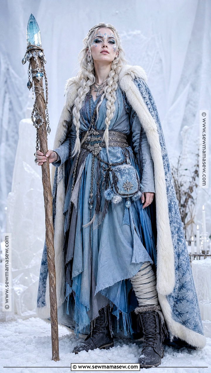 Blue Ice Viking Witch Costume With White Fur - 30 viking witch costume ideas