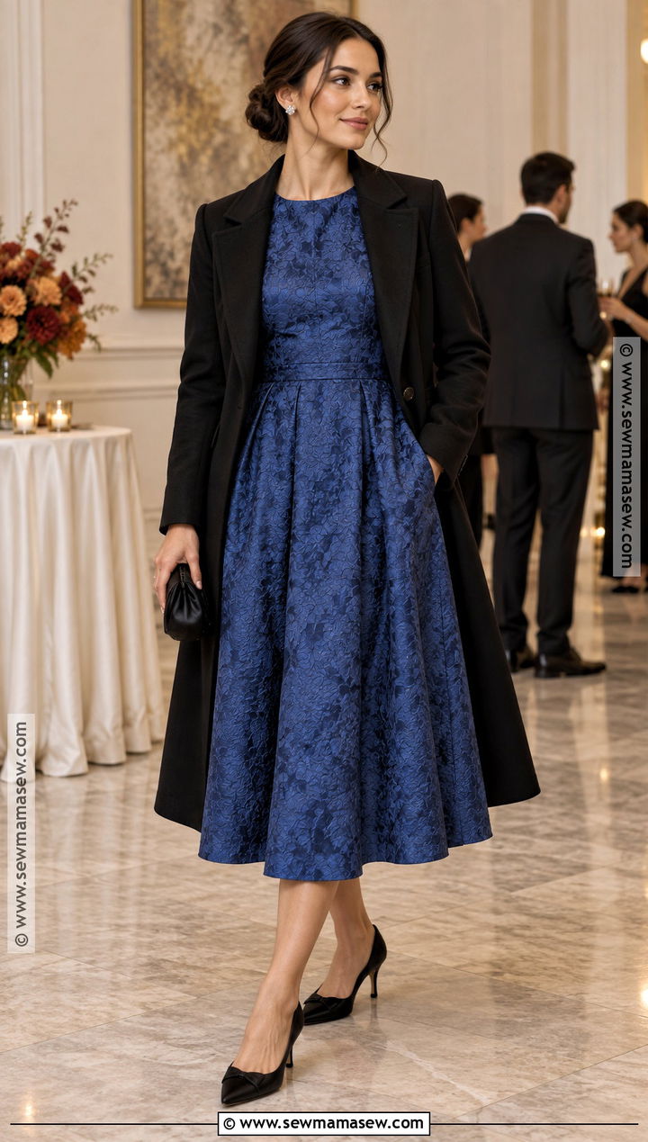 Blue Jacquard A Line Fall Wedding Guest Dress - 15 fall wedding guest dress blue ideas