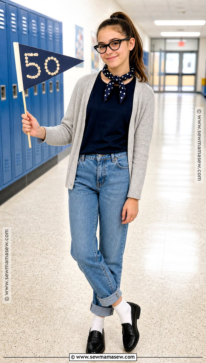 Blue Jeans And Neck Scarf 50th Day of School Outfit - 30 50th day of school dress up ideas