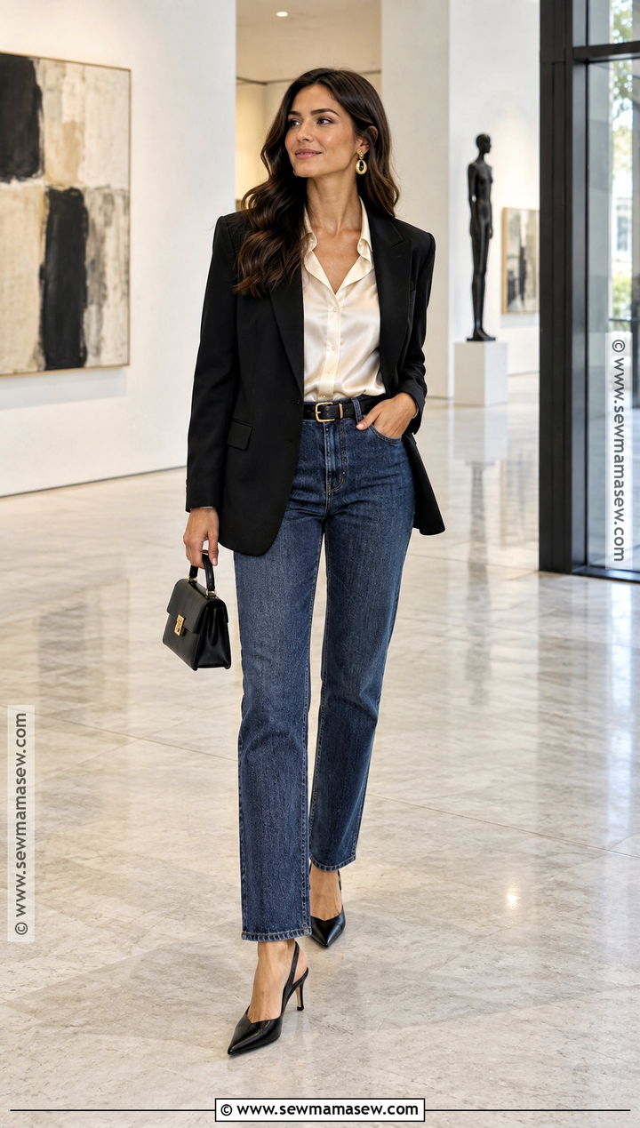 Blue Jeans With Black Blazer And Heels - 20 blue jeans fall outfit