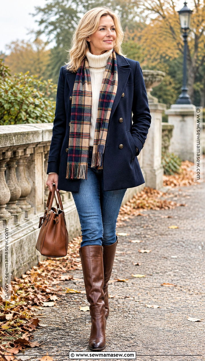 Blue Jeans With Peacoat And Riding Boots - 25 blue jeans outfit autumn