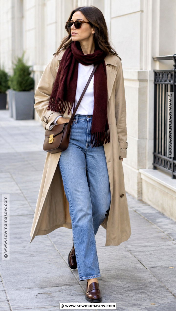 Blue Jeans With Trench Coat And Loafers - 25 blue jeans outfit autumn