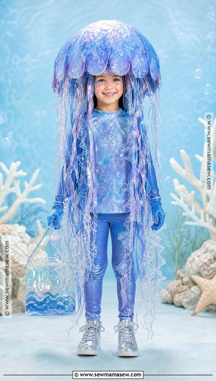 Blue Jellyfish Costume With Ribbon Tentacles - 35 animal costumes for kids