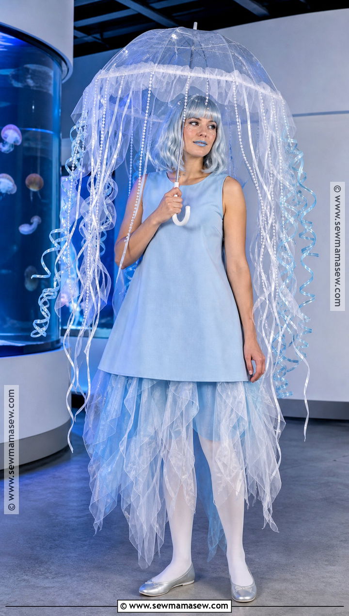 Blue Jellyfish Costume With Tulle Tentacles - 30 under the sea costumes for women