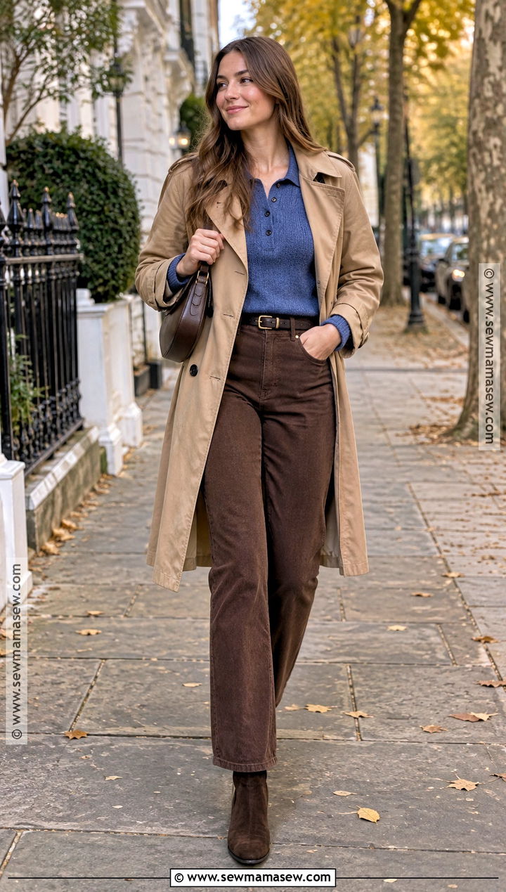 Blue Knit Polo With Brown Jeans - 15 Blue Knitwear Fall Fashion Ideas