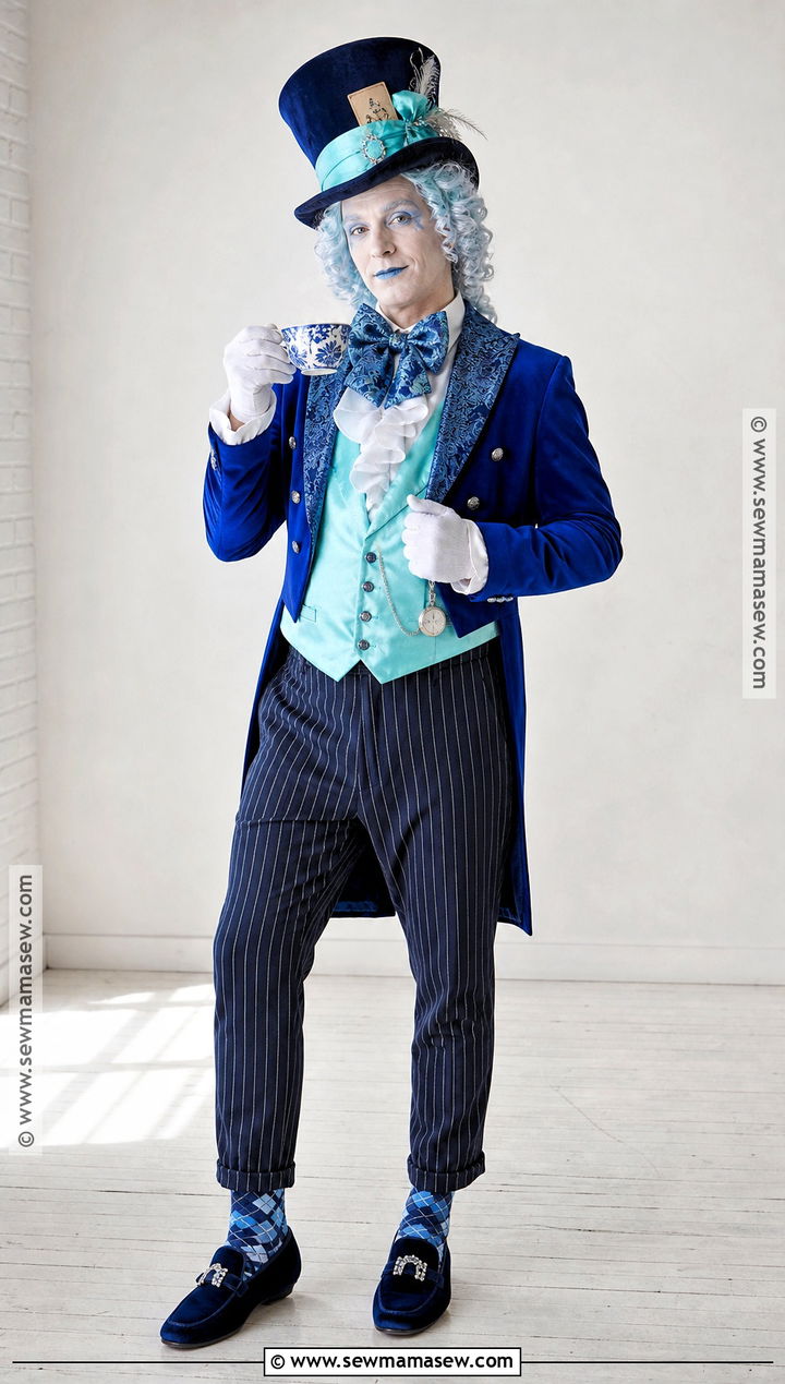 Blue Mad Hatter Costume With Satin Waistcoat - 50 mad hatter costume ideas