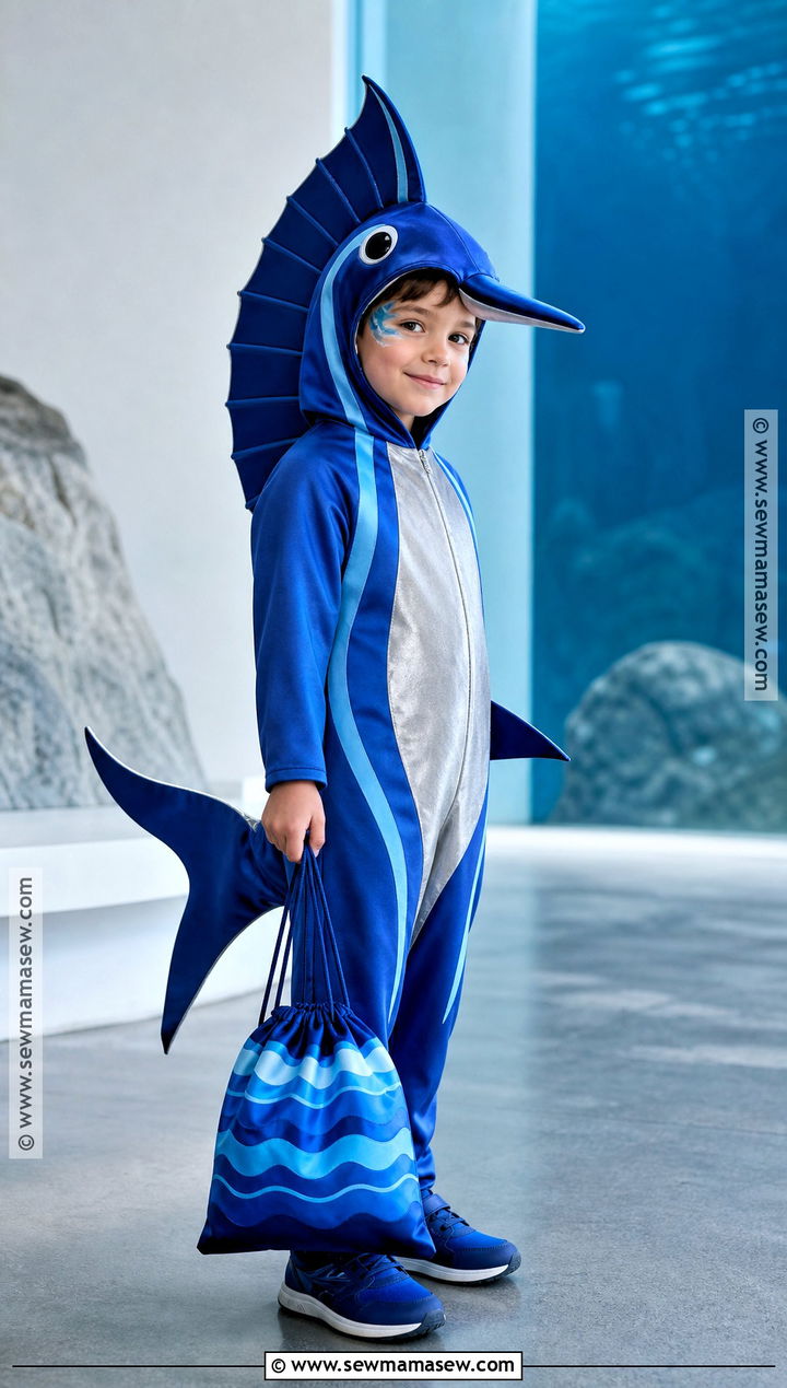 Blue Marlin Fish Costume With Tall Fin - 30 fish costume ideas for kids