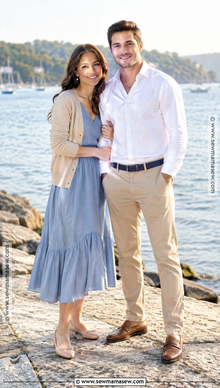 Blue Midi Dress And Khaki Outfit For September - 15 september couple photoshoot outfits
