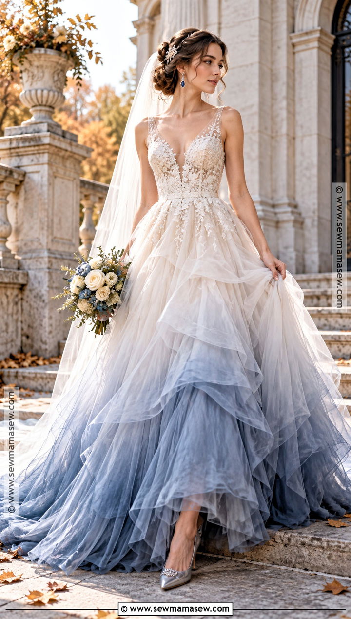 Blue Ombre Wedding Dress - 15 Non Traditional Fall Wedding Dress Ideas