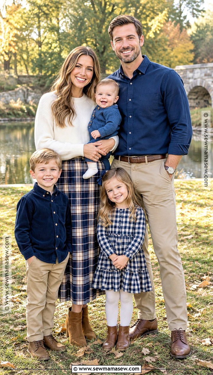 Blue Plaid And Khaki Family Photo Outfits - 15 blue family pictures outfits fall