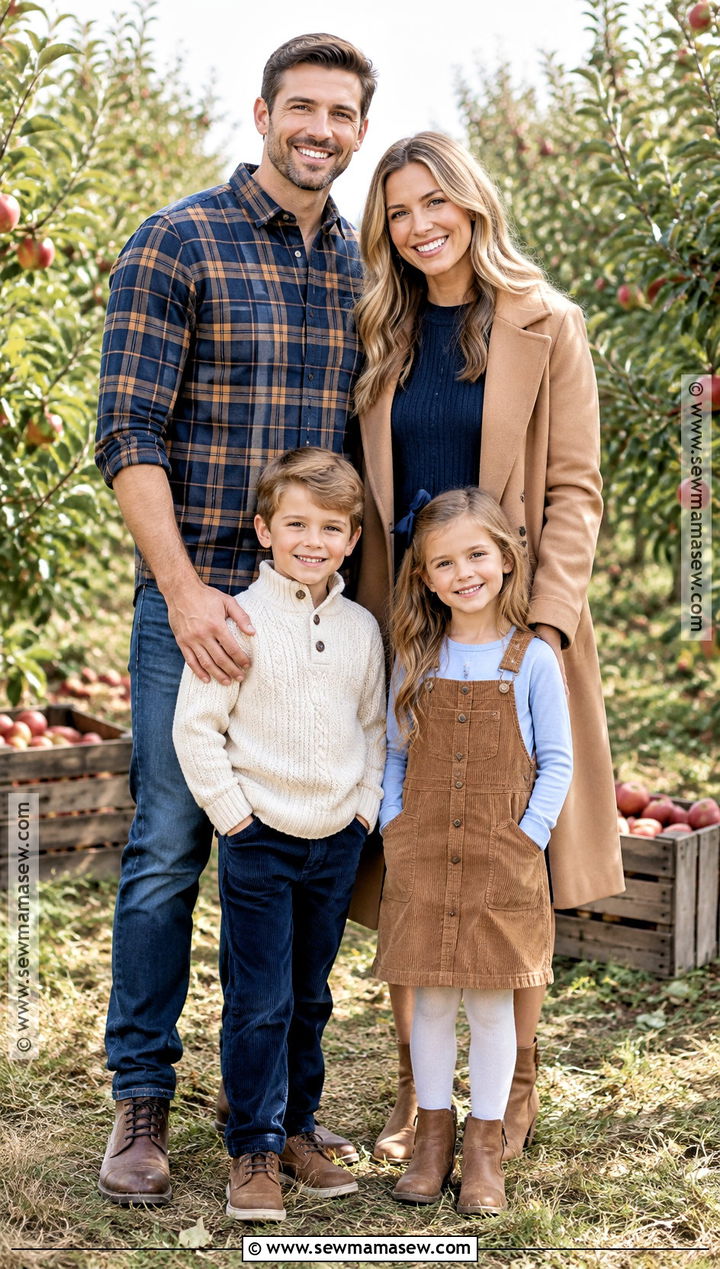 Blue Plaid And Neutral Family Outfit - 15 fall blue family outfits