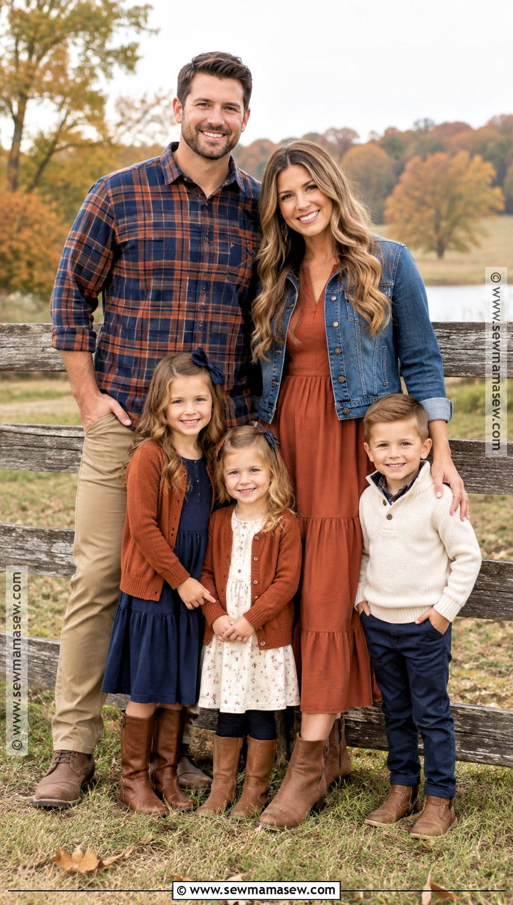 Blue Plaid And Rust Family Outfit - 20 blue fall family pictures outfits