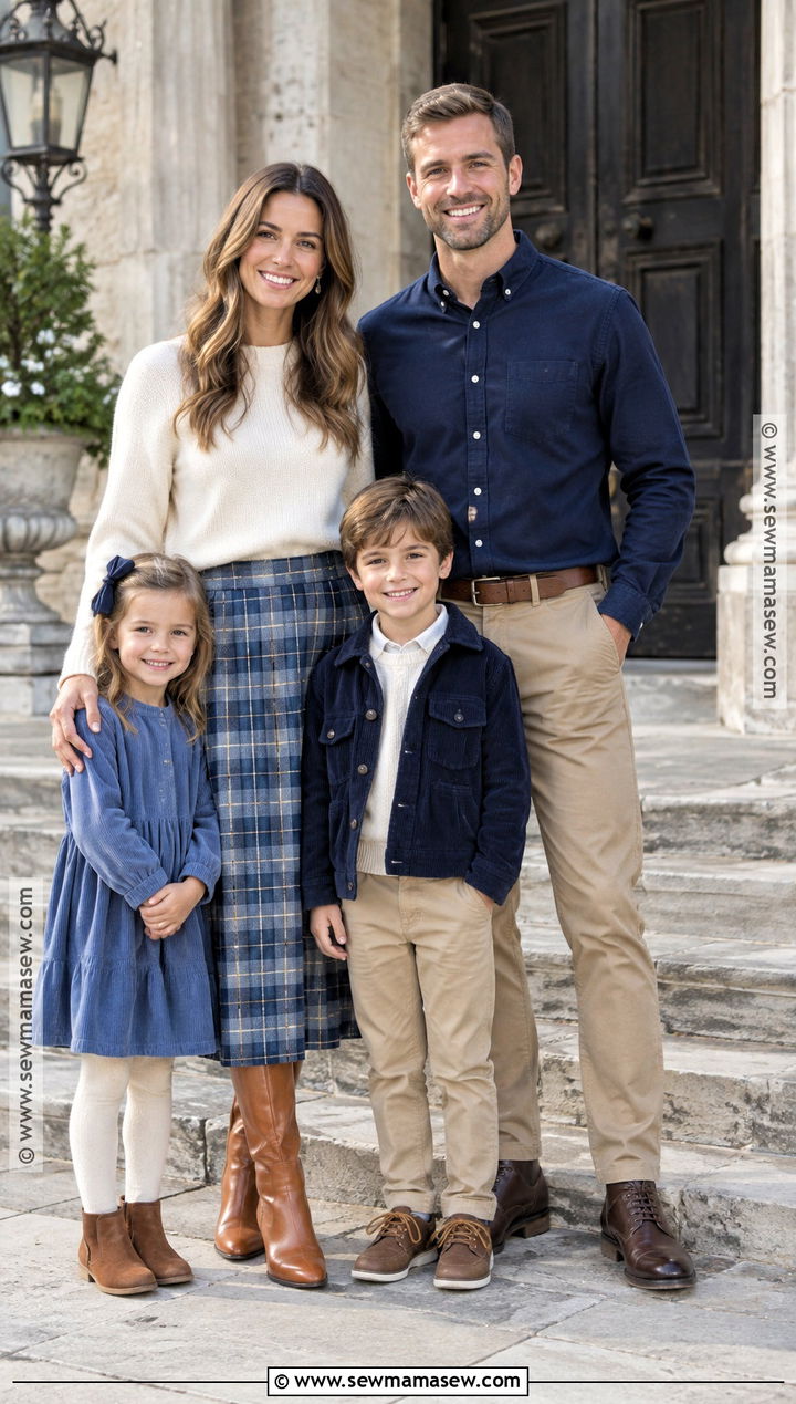 Blue Plaid Skirt And Knit Family Outfit - 20 blue fall family pictures outfits
