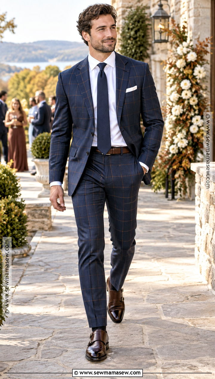 Blue Plaid Suit Fall Wedding Guest Outfit - 20 mens fall wedding attire guest ideas