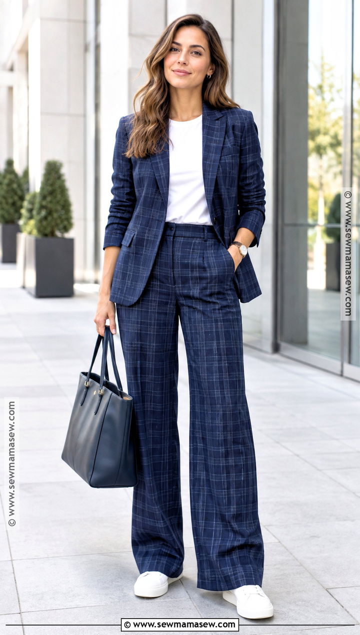 Blue Plaid Suit With a White T Shirt - 15 Blue Plaid Fall Fashion Ideas