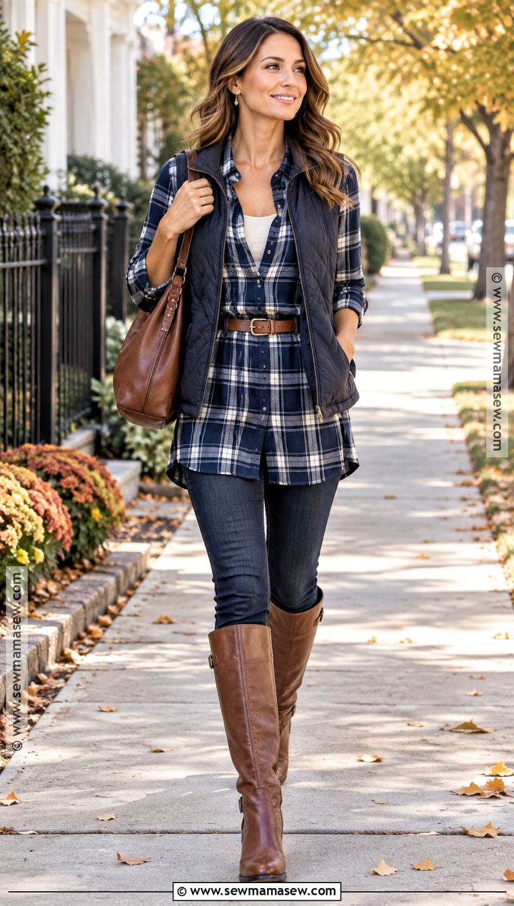 Blue Plaid Tunic With Skinny Jeans - 15 Blue Plaid Fall Fashion Ideas