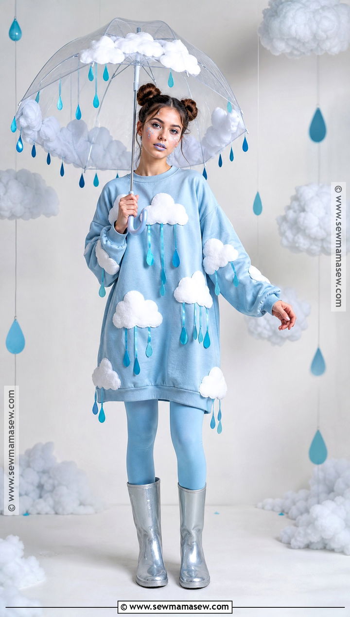 Blue Rain Cloud Costume With Raindrop Ribbons - 40 cute halloween costume ideas