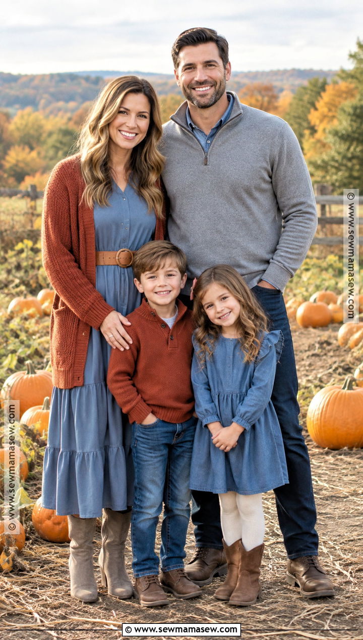 Blue Rust and Gray Family Pumpkin Patch Outfit - 15 fall pumpkin patch outfit ideas for family