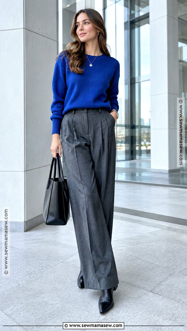 Blue Sweater With Gray Trousers - 25 fall sweaters aesthetic