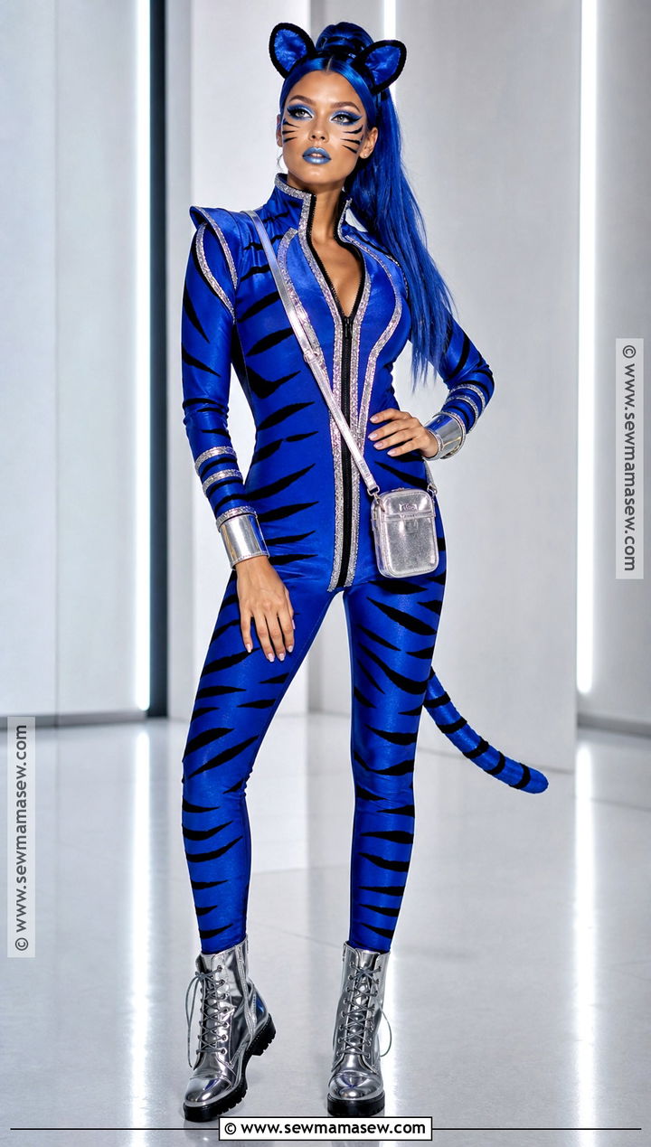 Blue Tiger Costume With Metallic Details - 30 tiger halloween costume ideas for women