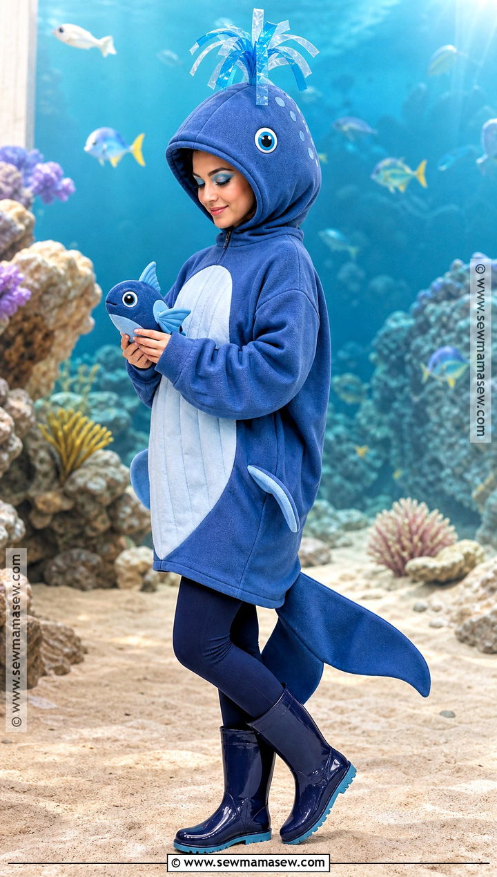 Blue Whale Costume With Water Spout Headpiece - 30 under the sea costume ideas