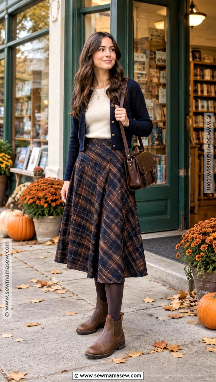 Blundstone Boots With Plaid Skirt And Cardigan - 20 Blundstone Women Outfit Fall Ideas