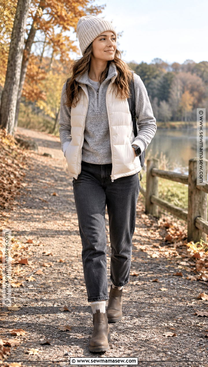 Blundstone Boots With Puffer Vest And Fleece Pullover - 20 Blundstone Women Outfit Fall Ideas