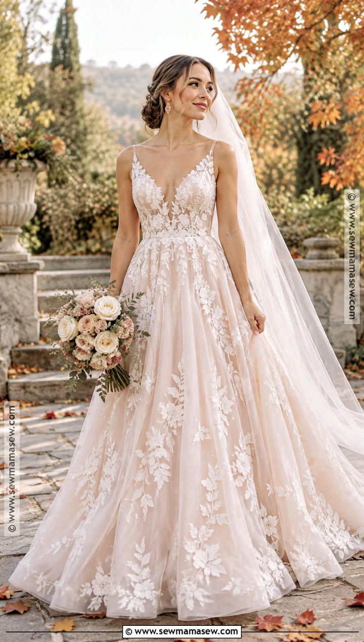 Blush Floral Fall Wedding Dress - 25 fall wedding dresses bride