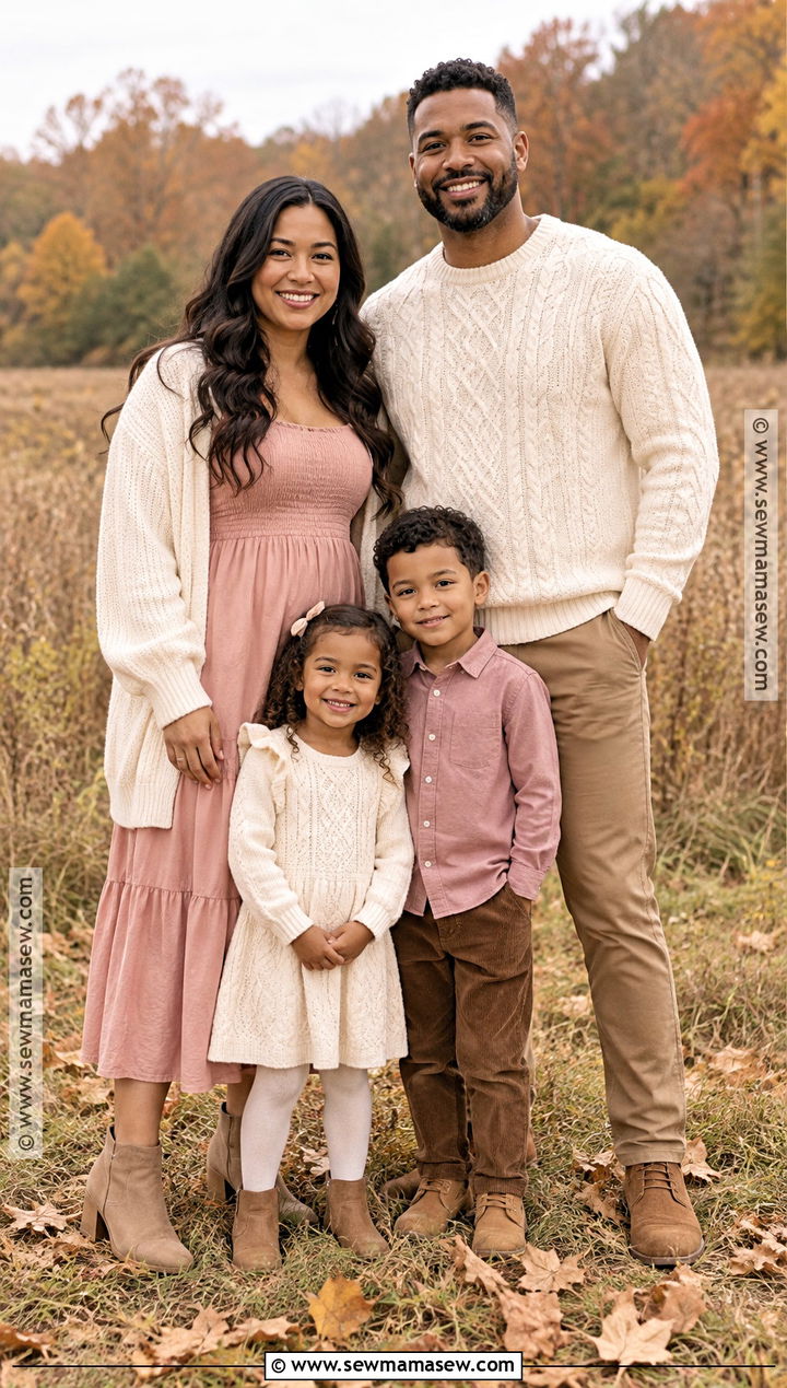 Blush Pink and Cream Fall Family Photo Outfits - 15 pink family photo outfits fall
