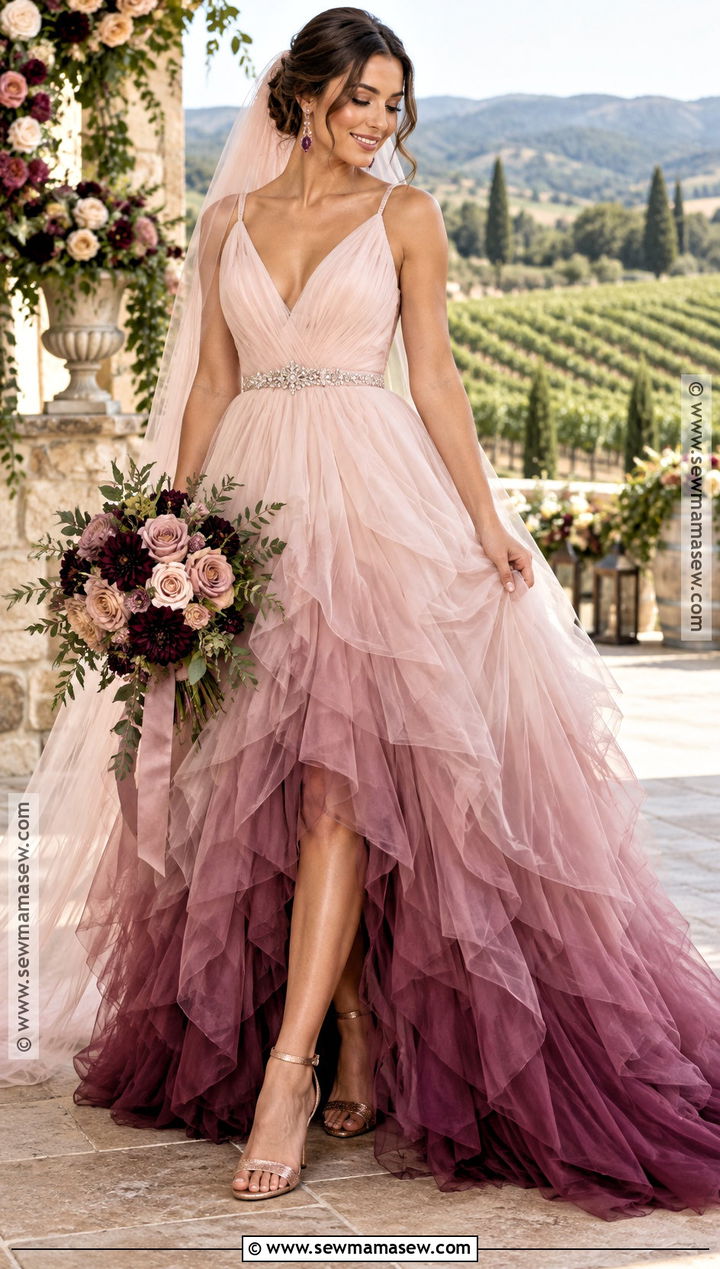 Blush To Plum Ombre Wedding Dress - 15 fall ombre wedding dress ideas