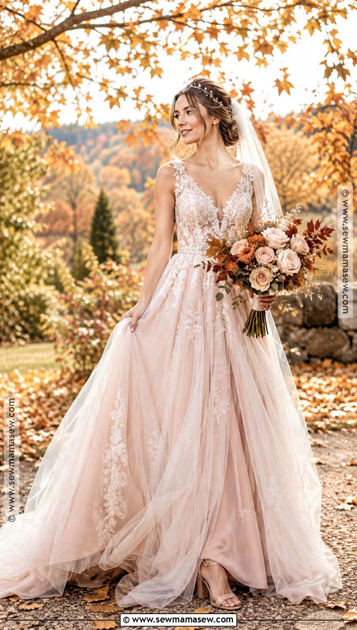 Blush Tulle Fall Princess Wedding Dress - 15 fall princess wedding dress ideas