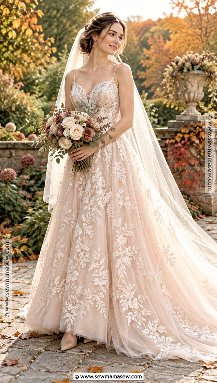 Blush Tulle Fall Wedding Dress - 20 romantic fall wedding dress ideas