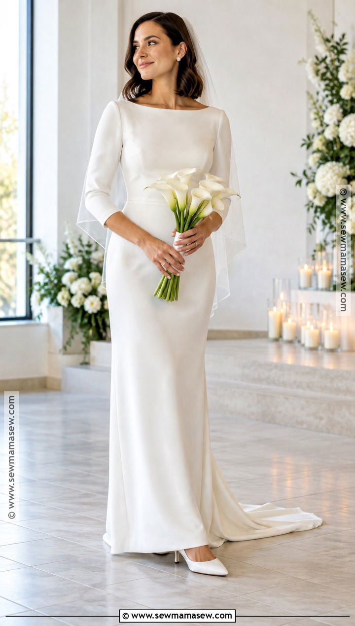 Boat Neck Column Fall Wedding Dress - 15 simple wedding dress fall ideas