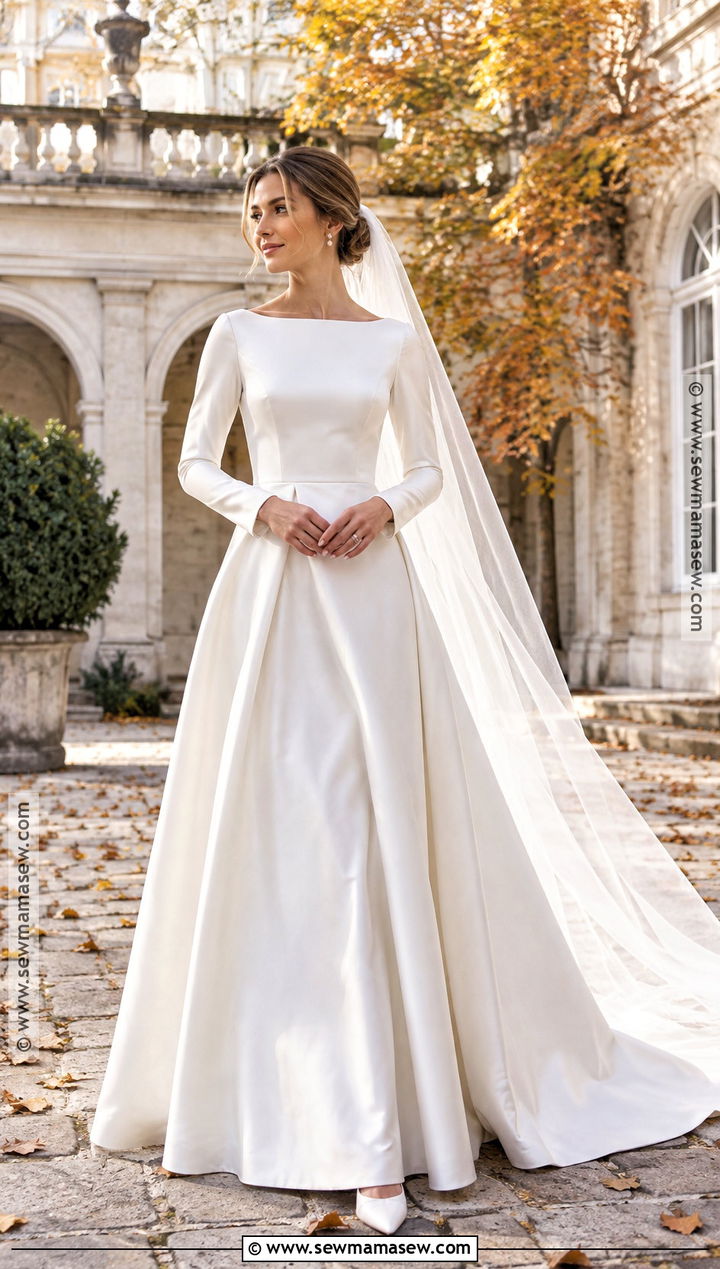 Boat Neck Silk Fall Wedding Dress - 15 Classic Fall Wedding Dress Ideas