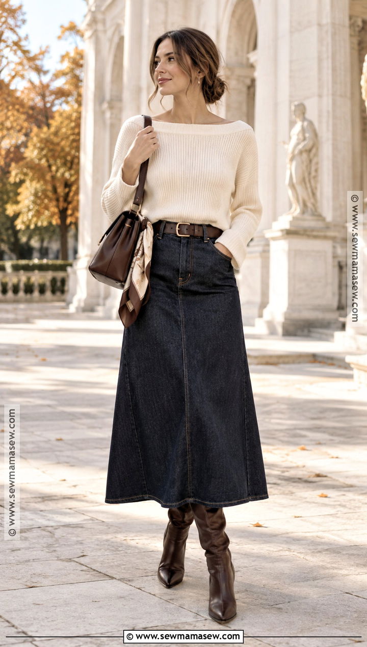 Boatneck Sweater With Maxi Skirt - 15 fall cozy sweaters