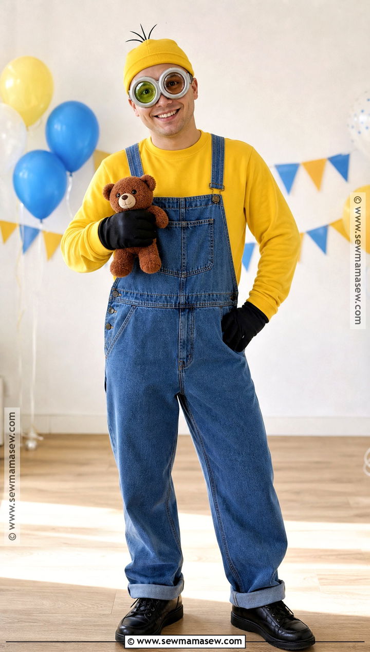 Bob Minion Costume With Teddy Bear - 30 minons outfit costume ideas