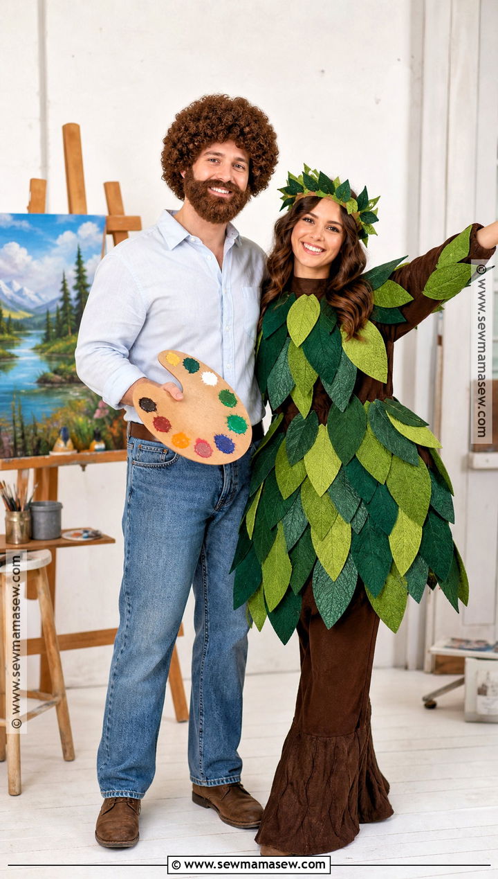 Bob Ross And Happy Little Tree Couple Costume - 35 funny halloween costumes for couples