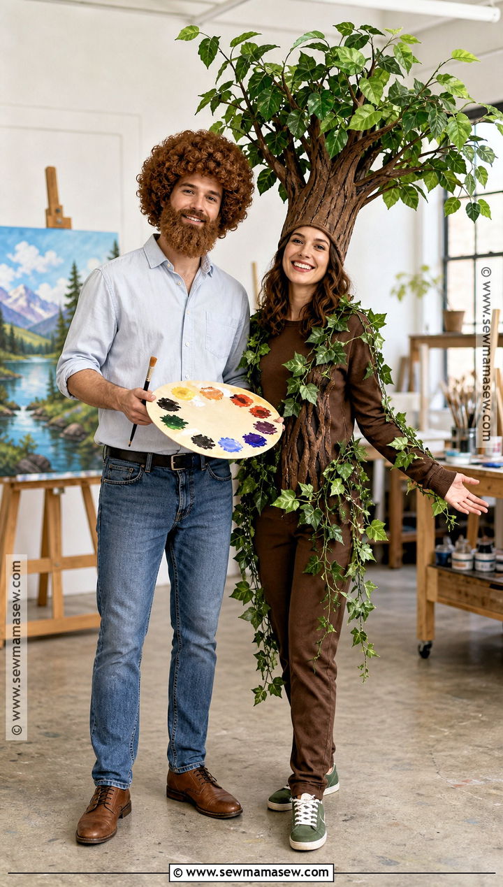Bob Ross And Happy Tree Costume - 30 best couples costumes creative