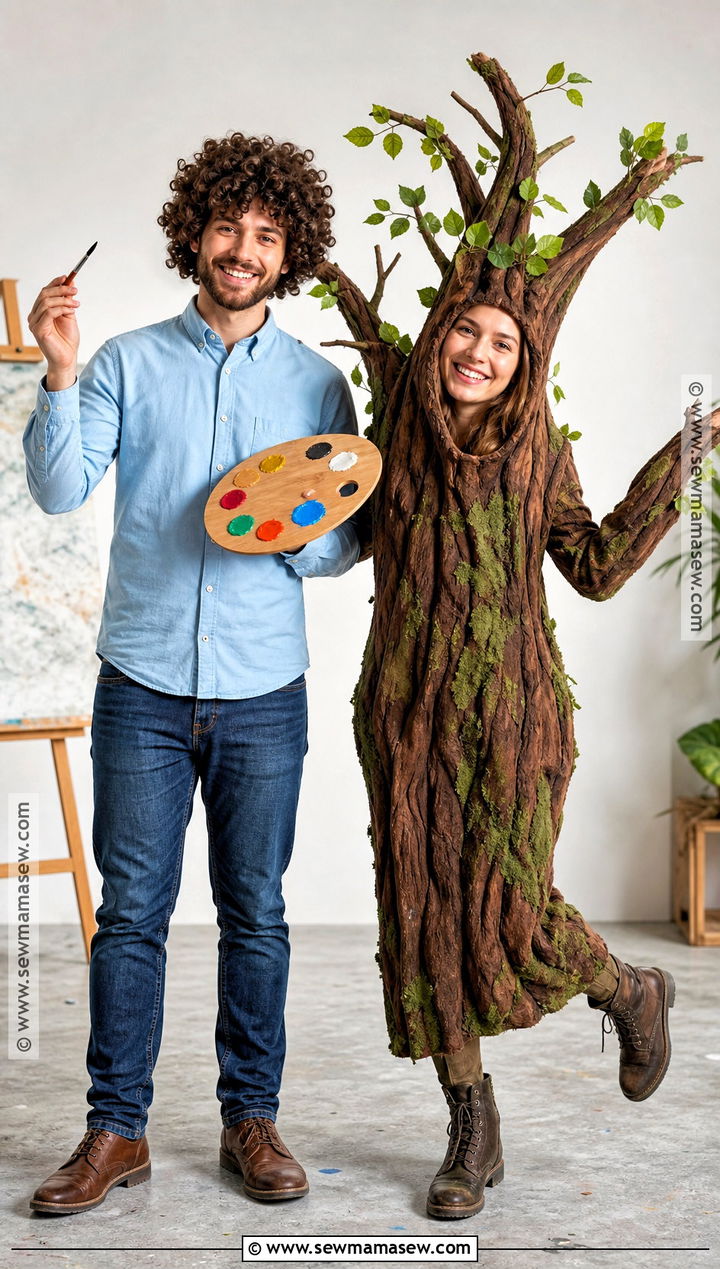 Bob Ross And Happy Tree Costume - 35 clever couples halloween costumes