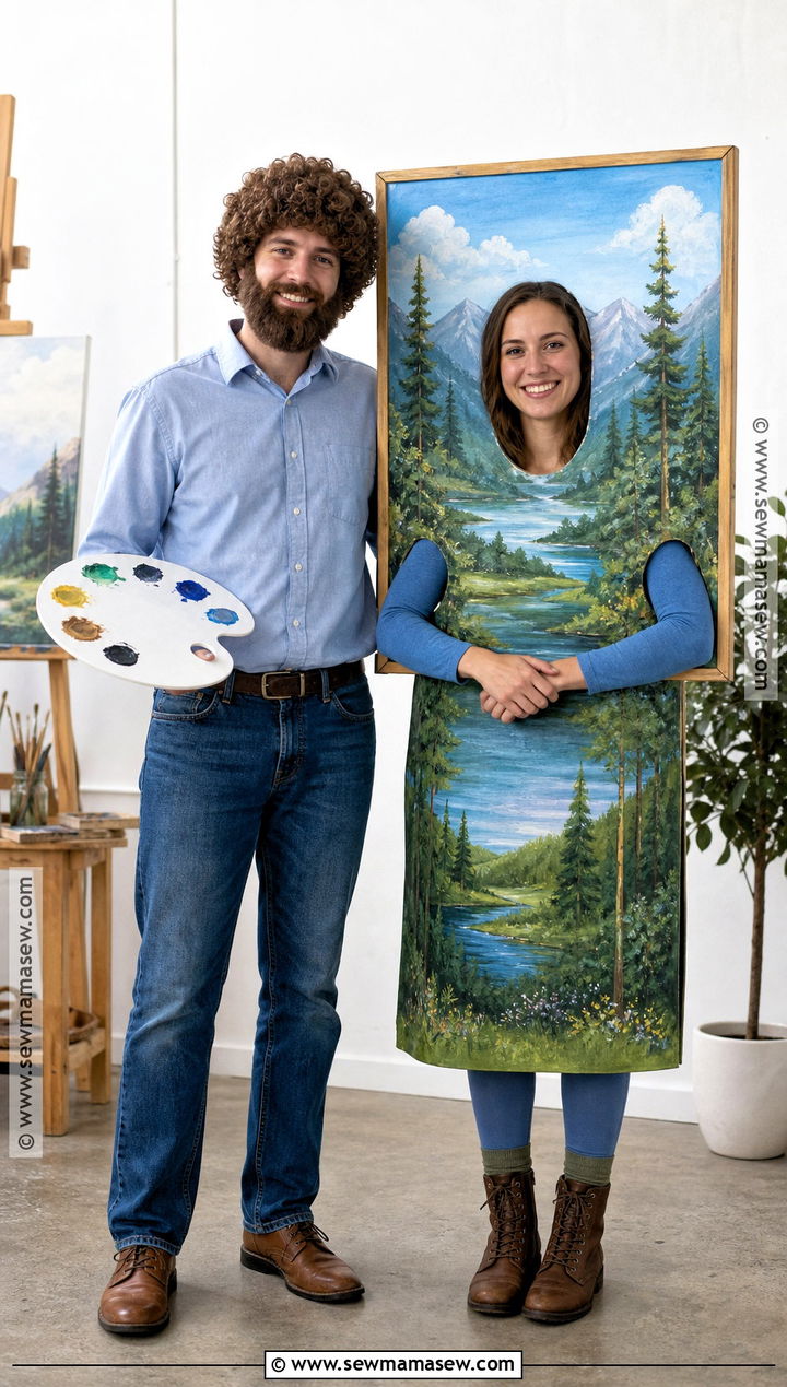 Bob Ross And Painting Couples Costume - 40 creative couples costumes