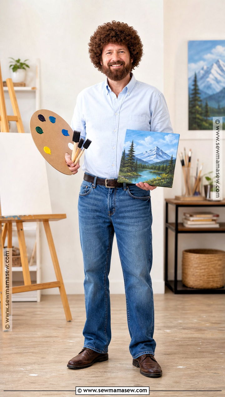 Bob Ross Costume With Curly Wig - 45 mens halloween costumes