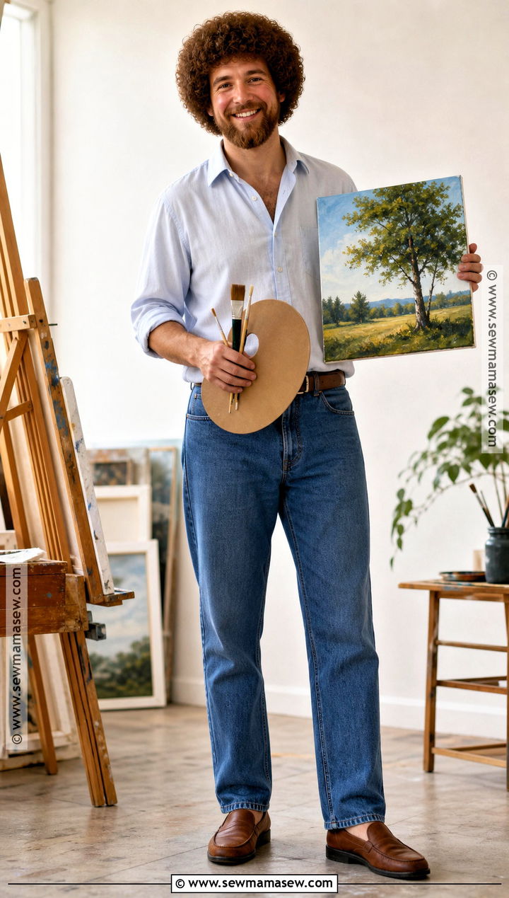Bob Ross Costume With Curly Wig - 50 men halloween costumes