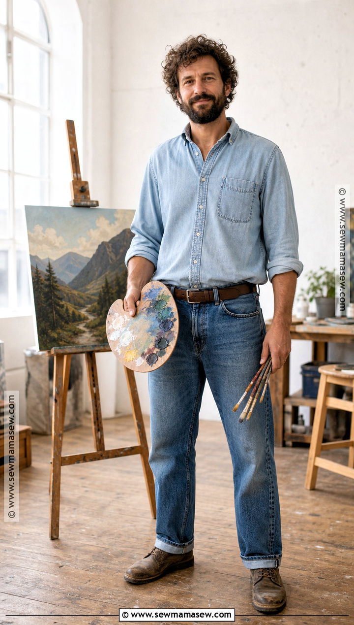 Bob Ross Costume With Denim Shirt - 30 curly hair costumes