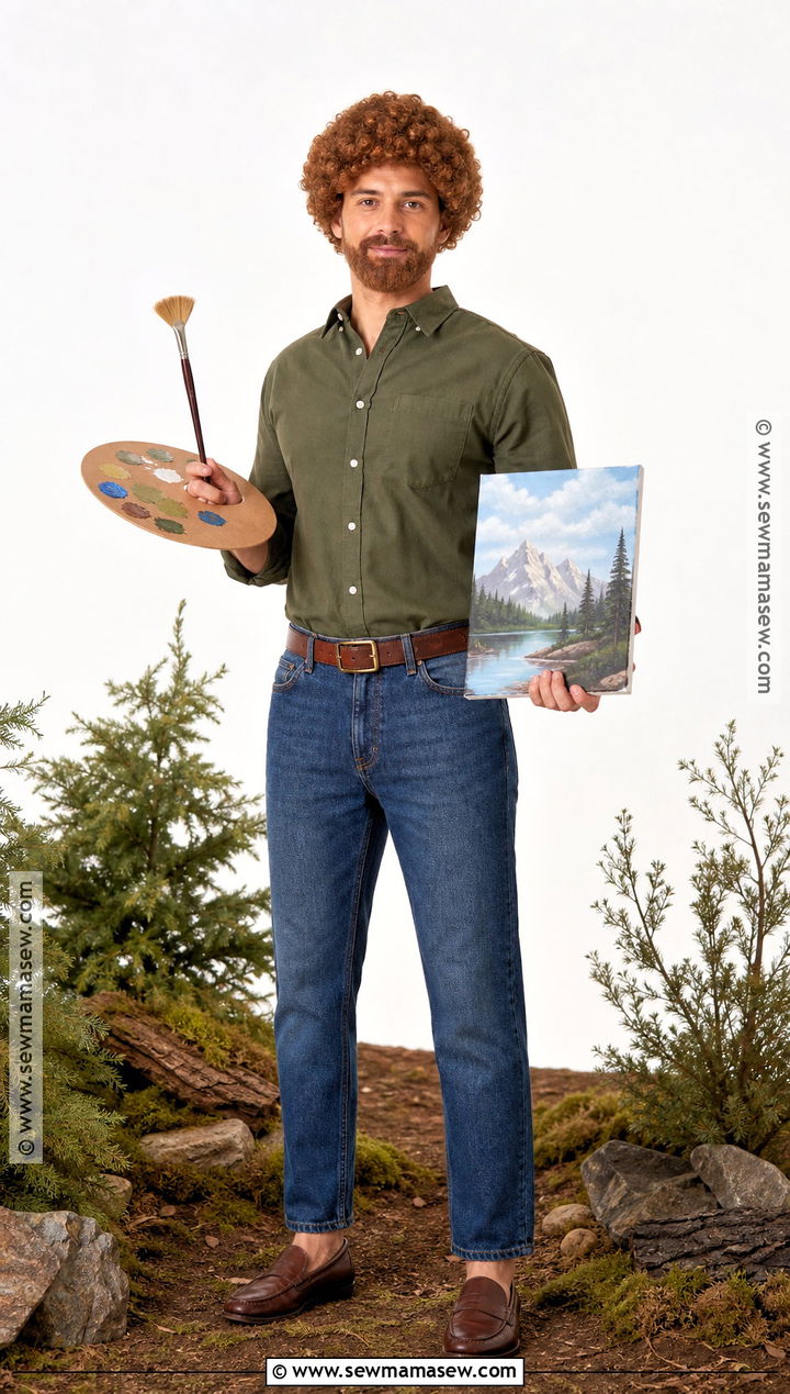 Bob Ross Costume With Green Button Down Shirt - 35 bob ross costume ideas